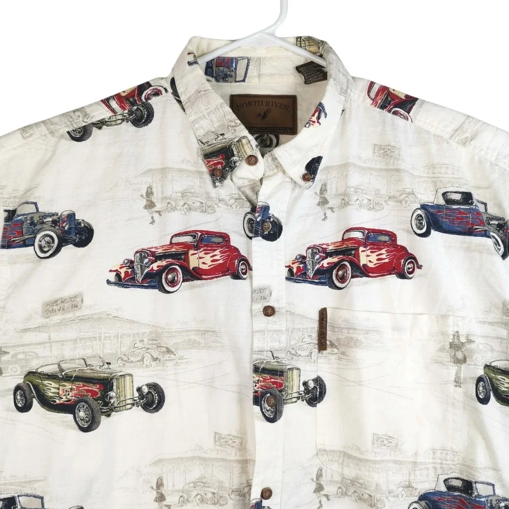 North River Outfitters Short Sleeve Shirt Men Cars Print XXL PIT TO‎ PIT 27 IN